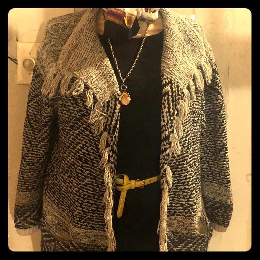 J jill fringe  sweater with pockets